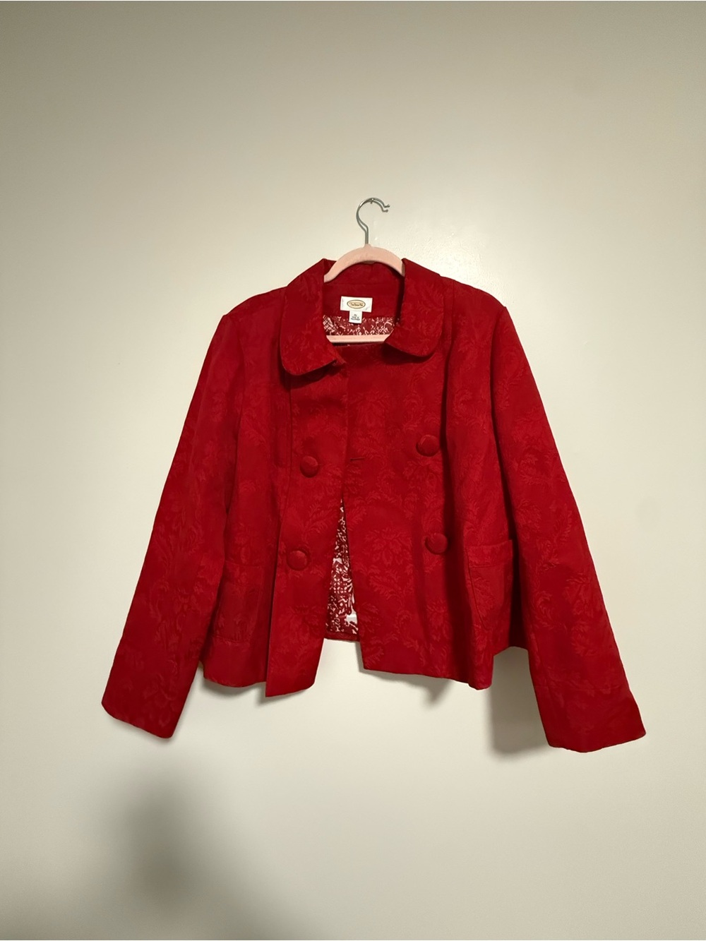 Talbots Red Floral Jacquard Button-Front Blazer